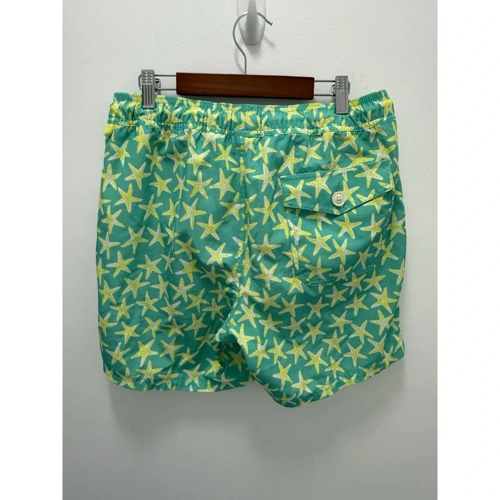 J.Crew‎ Flex Swim Trunks Men's Size S Green Starfish Print Mesh Lined j crew